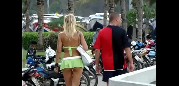  Sexy green mini shorts girl in public